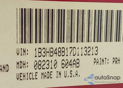 2007 Dodge Caliber Sxt z USA, uszkodzony, nr VIN 1B3HB48B17D113213